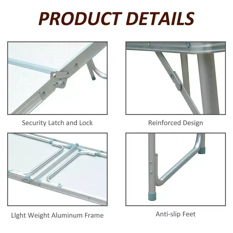 Table de camping pliante portable et légère en aluminium de 47" facile à nettoyer avec poignée de transport
