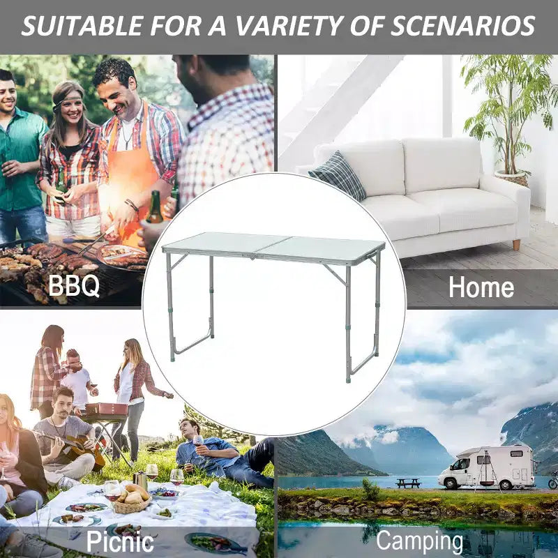 Table de camping pliante portable et légère en aluminium de 47" facile à nettoyer avec poignée de transport