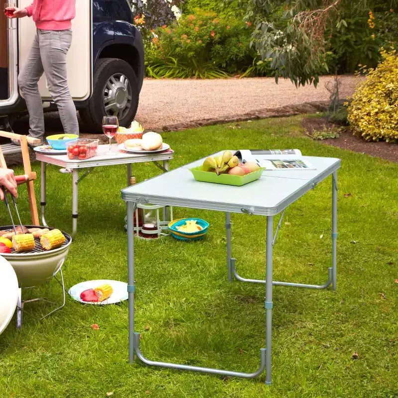 Table de camping pliante portable et légère en aluminium de 47" facile à nettoyer avec poignée de transport