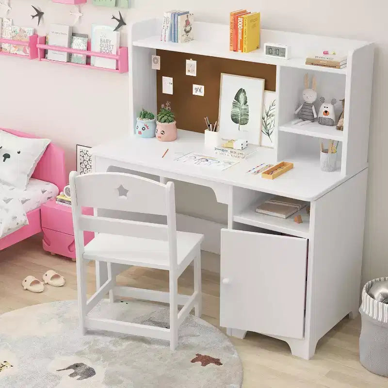Ensemble Bureau et Chaise d'Étude pour Enfants avec Rangement, Table d'Apprentissage Ergonomique pour Tout-petits avec Étagère et Organiseur, Cadeau pour Garçons Filles de 3 à 8 Ans