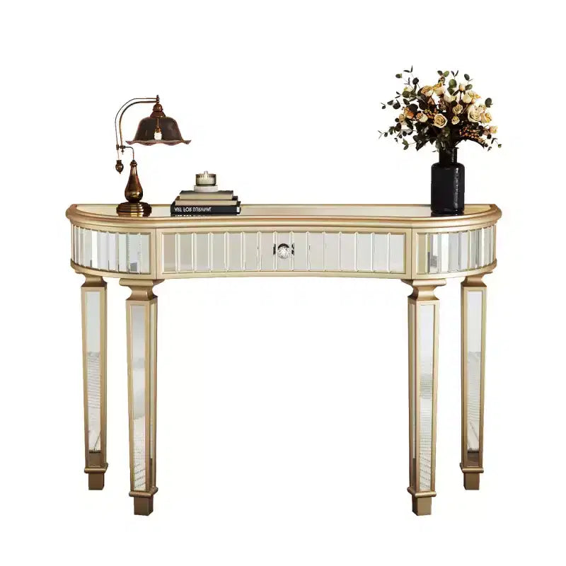 Console moderne en miroir de 47 po avec tiroir de rangement, table d'entrée demi-lune pour couloir, dressing ou salon -