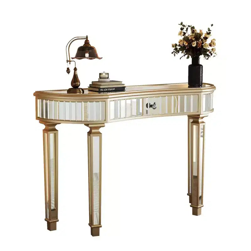 Console moderne en miroir de 47 po avec tiroir de rangement, table d'entrée demi-lune pour couloir, dressing ou salon -