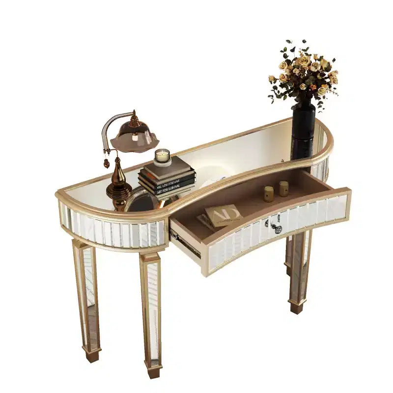 Console moderne en miroir de 47 po avec tiroir de rangement, table d'entrée demi-lune pour couloir, dressing ou salon -