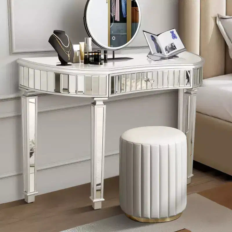 Console moderne en miroir de 47 po avec tiroir de rangement, table d'entrée demi-lune pour couloir, dressing ou salon -