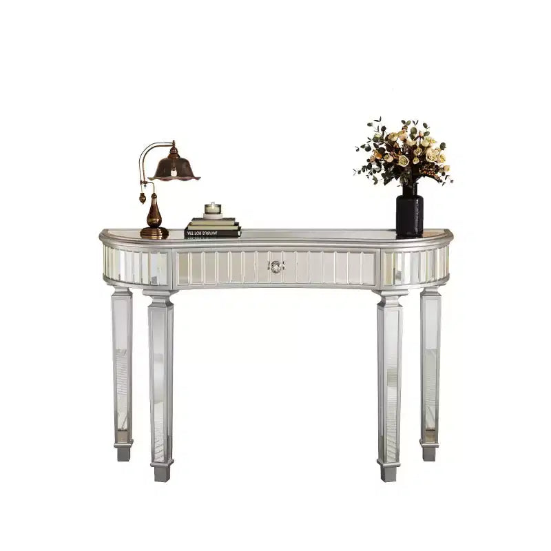 Console moderne en miroir de 47 po avec tiroir de rangement, table d'entrée demi-lune pour couloir, dressing ou salon -
