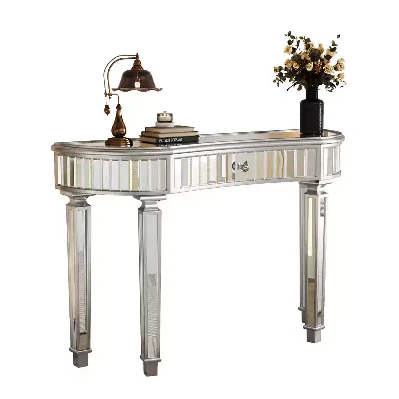Console moderne en miroir de 47 po avec tiroir de rangement, table d'entrée demi-lune pour couloir, dressing ou salon -