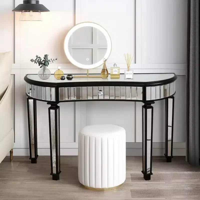 Console moderne en miroir de 47 po avec tiroir de rangement, table d'entrée demi-lune pour couloir, dressing ou salon -