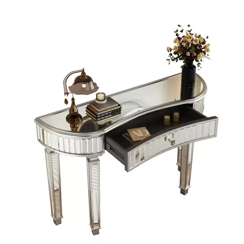 Console moderne en miroir de 47 po avec tiroir de rangement, table d'entrée demi-lune pour couloir, dressing ou salon -