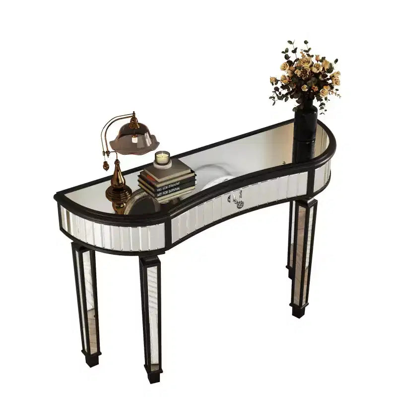 Console moderne en miroir de 47 po avec tiroir de rangement, table d'entrée demi-lune pour couloir, dressing ou salon -
