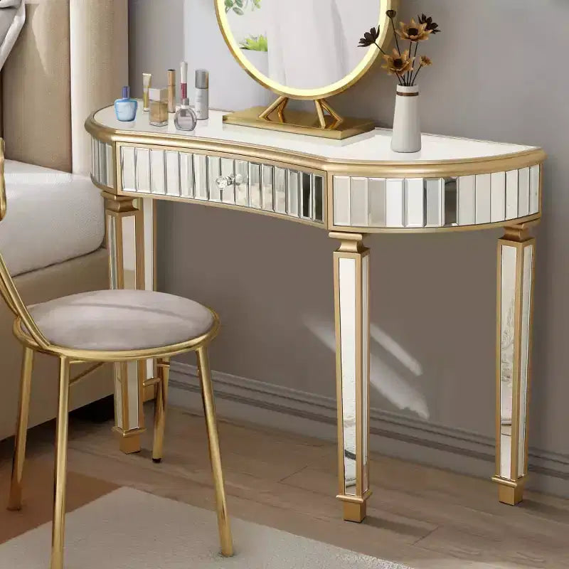 Console moderne en miroir de 47 po avec tiroir de rangement, table d'entrée demi-lune pour couloir, dressing ou salon -