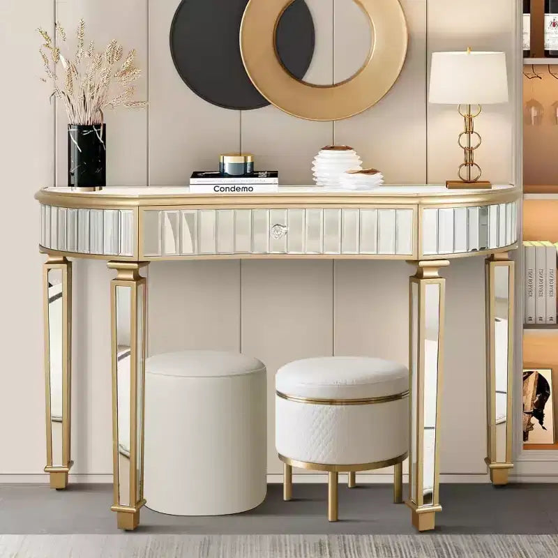 Console moderne en miroir de 47 po avec tiroir de rangement, table d'entrée demi-lune pour couloir, dressing ou salon -