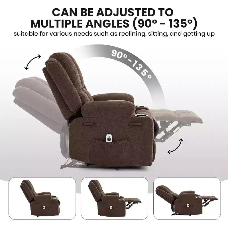 Fauteuil inclinable manuel avec massage par vibration et chauffage lombaire,Canapé simple avec poche latérale,Fauteuil à bascule avec porte-gobelet,Fauteuil inclinable pour chambre à coucher