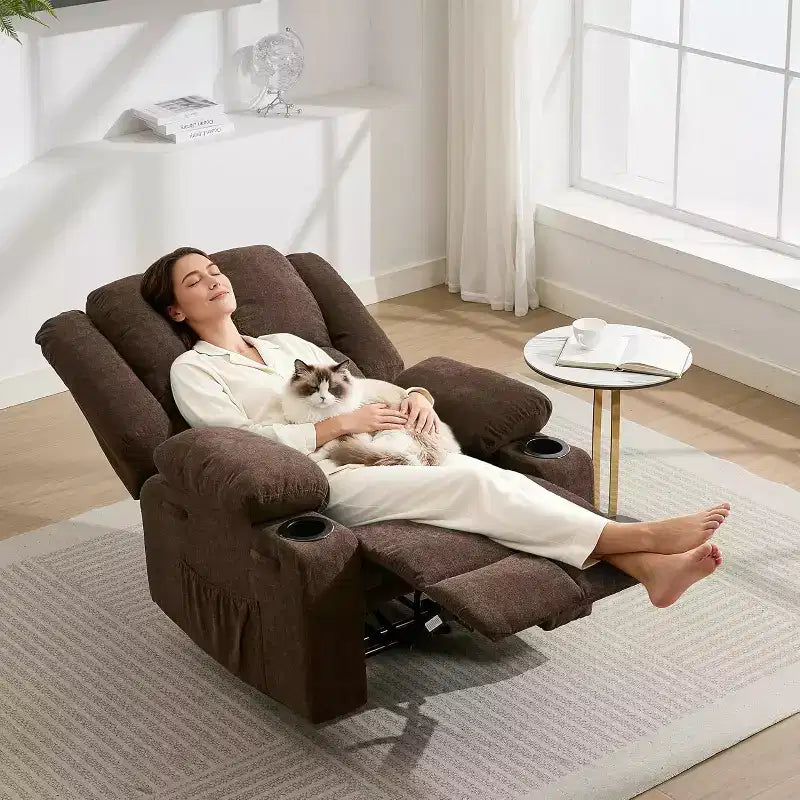 Fauteuil inclinable manuel avec massage par vibration et chauffage lombaire,Canapé simple avec poche latérale,Fauteuil à bascule avec porte-gobelet,Fauteuil inclinable pour chambre à coucher