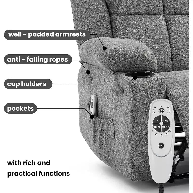 Fauteuil inclinable manuel avec massage par vibration et chauffage lombaire,Canapé simple avec poche latérale,Fauteuil à bascule avec porte-gobelet,Fauteuil inclinable pour chambre à coucher
