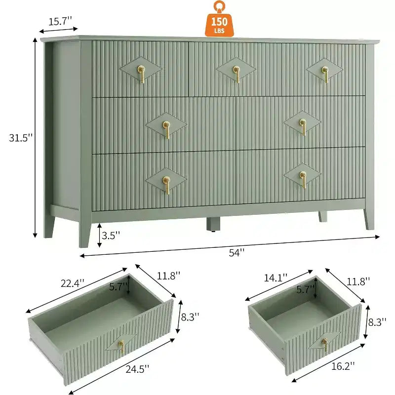 Commode à 7 tiroirs cannelés, meuble de rangement large avec tiroirs profonds et kit anti-basculement