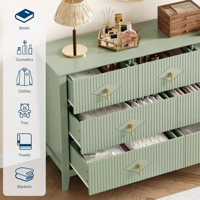 Commode à 7 tiroirs cannelés, meuble de rangement large avec tiroirs profonds et kit anti-basculement