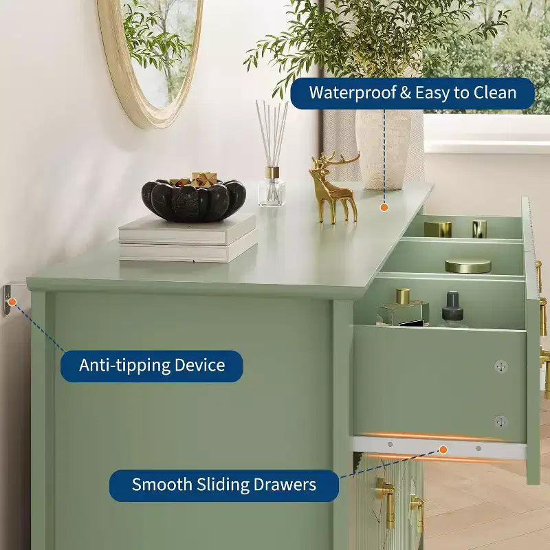 Commode à 7 tiroirs cannelés, meuble de rangement large avec tiroirs profonds et kit anti-basculement
