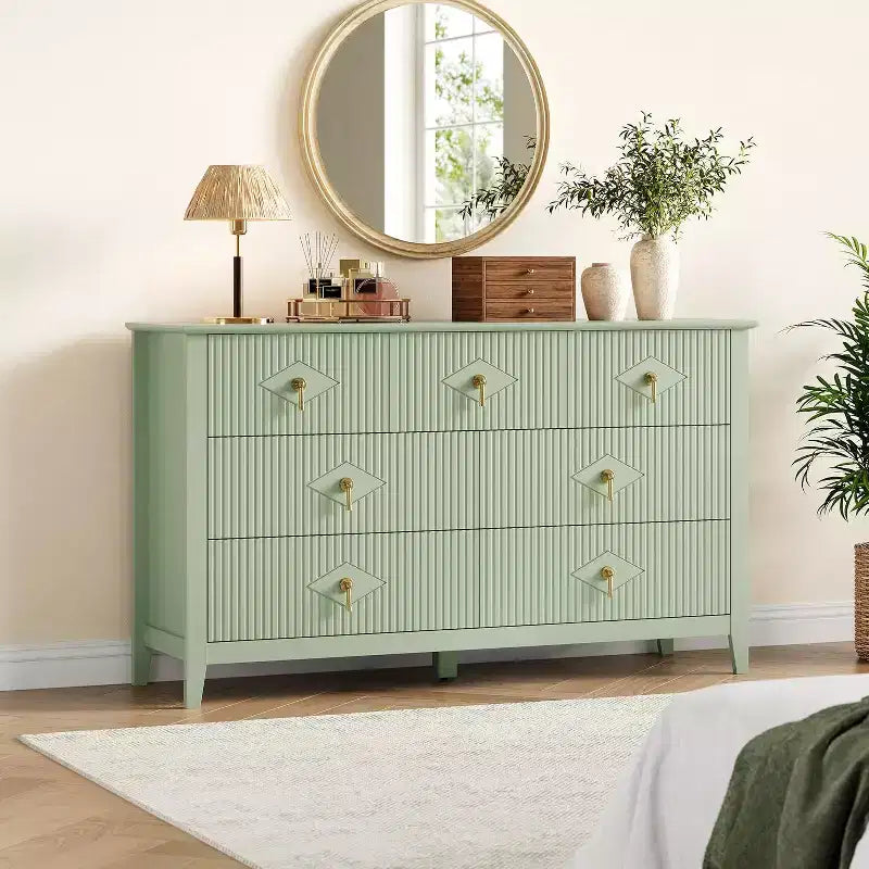 Commode à 7 tiroirs cannelés, meuble de rangement large avec tiroirs profonds et kit anti-basculement