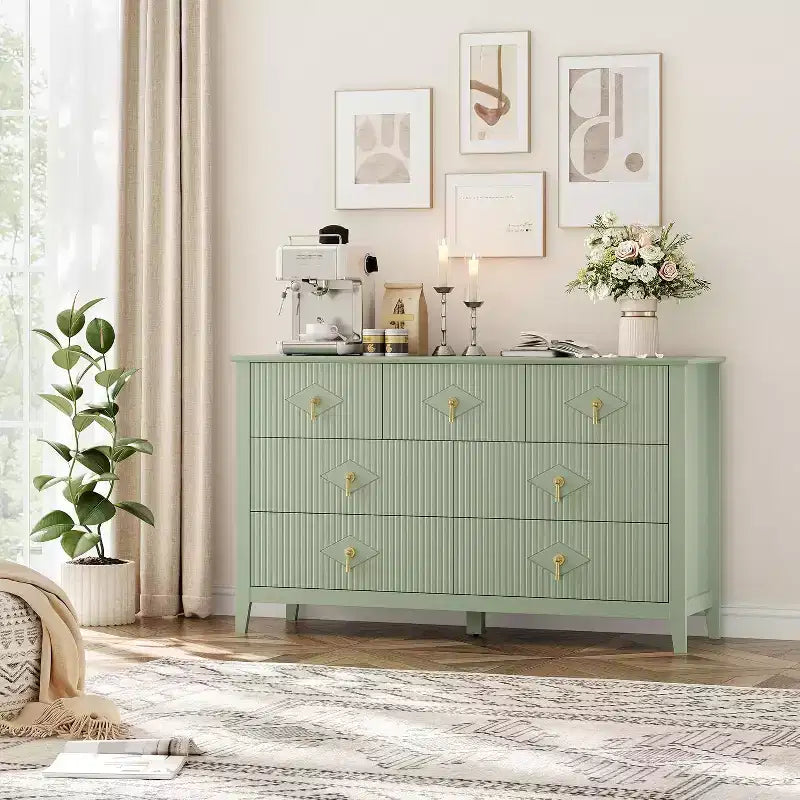 Commode à 7 tiroirs cannelés, meuble de rangement large avec tiroirs profonds et kit anti-basculement