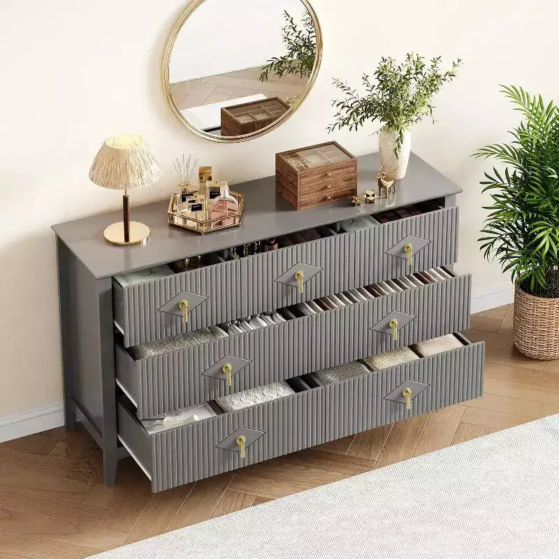 Commode à 7 tiroirs cannelés, meuble de rangement large avec tiroirs profonds et kit anti-basculement