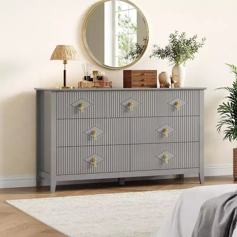 Commode à 7 tiroirs cannelés, meuble de rangement large avec tiroirs profonds et kit anti-basculement
