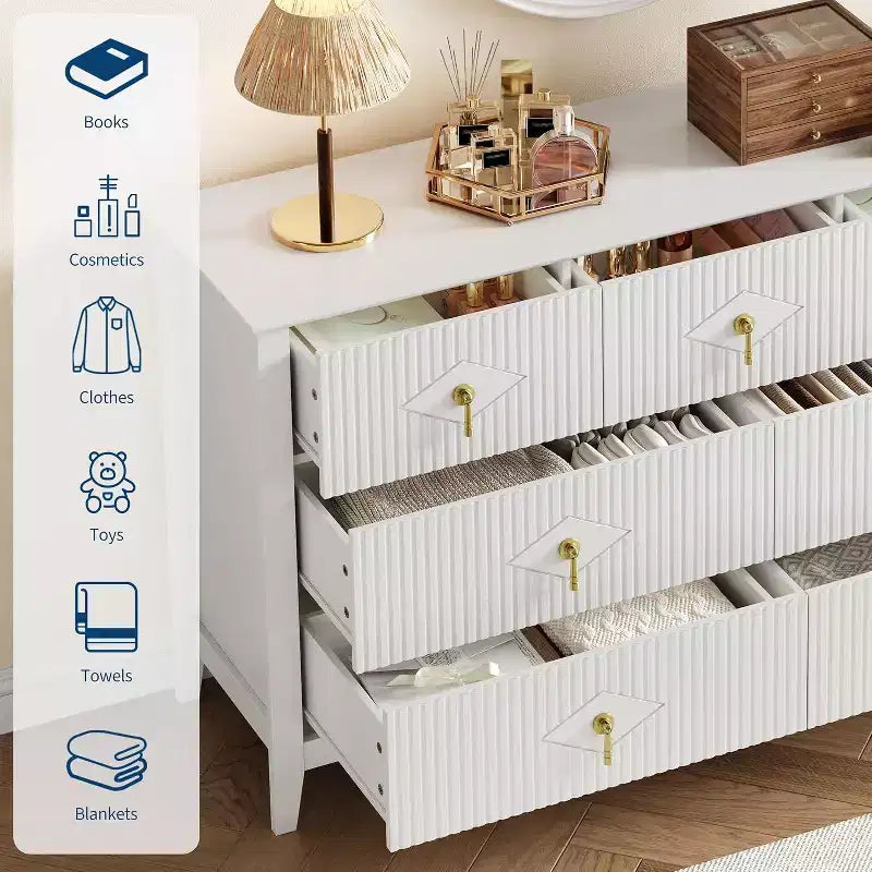 Commode à 7 tiroirs cannelés, meuble de rangement large avec tiroirs profonds et kit anti-basculement