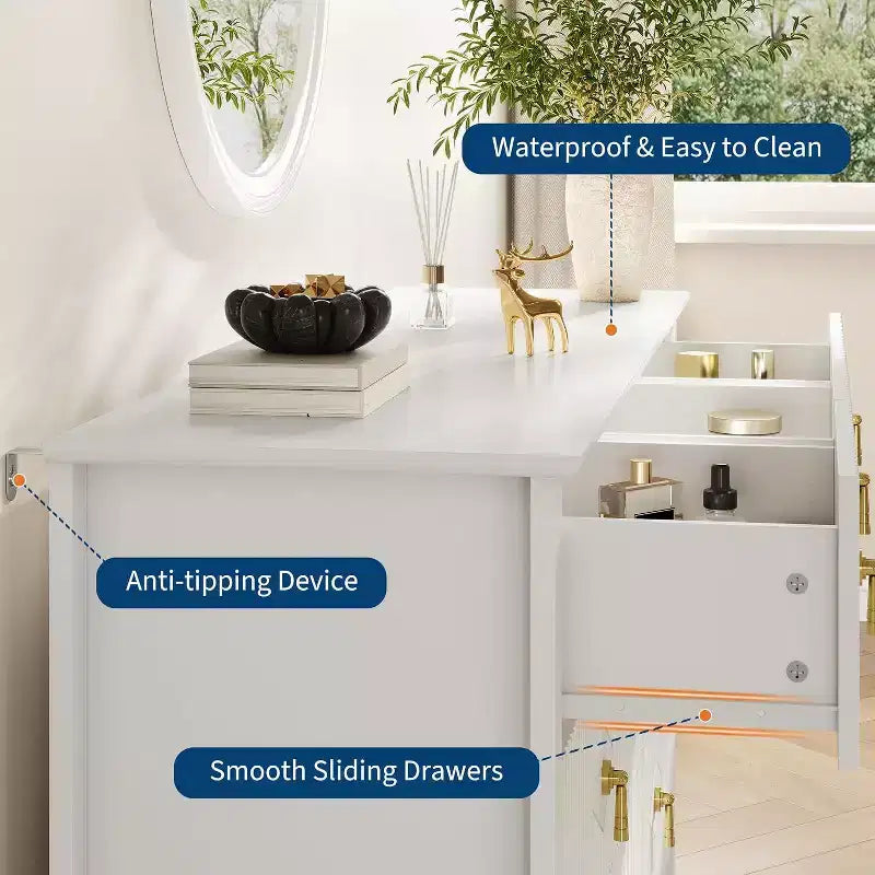 Commode à 7 tiroirs cannelés, meuble de rangement large avec tiroirs profonds et kit anti-basculement