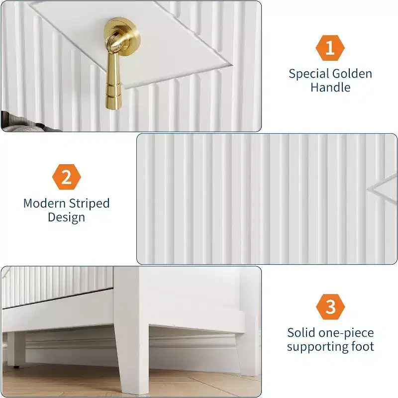 Commode à 7 tiroirs cannelés, meuble de rangement large avec tiroirs profonds et kit anti-basculement