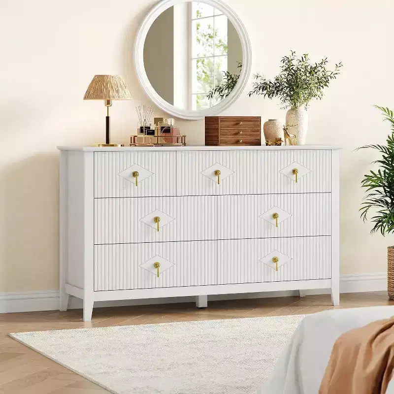 Commode à 7 tiroirs cannelés, meuble de rangement large avec tiroirs profonds et kit anti-basculement