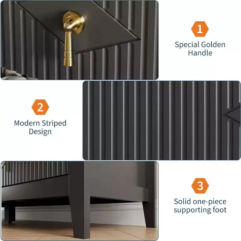 Commode à 7 tiroirs cannelés, meuble de rangement large avec tiroirs profonds et kit anti-basculement