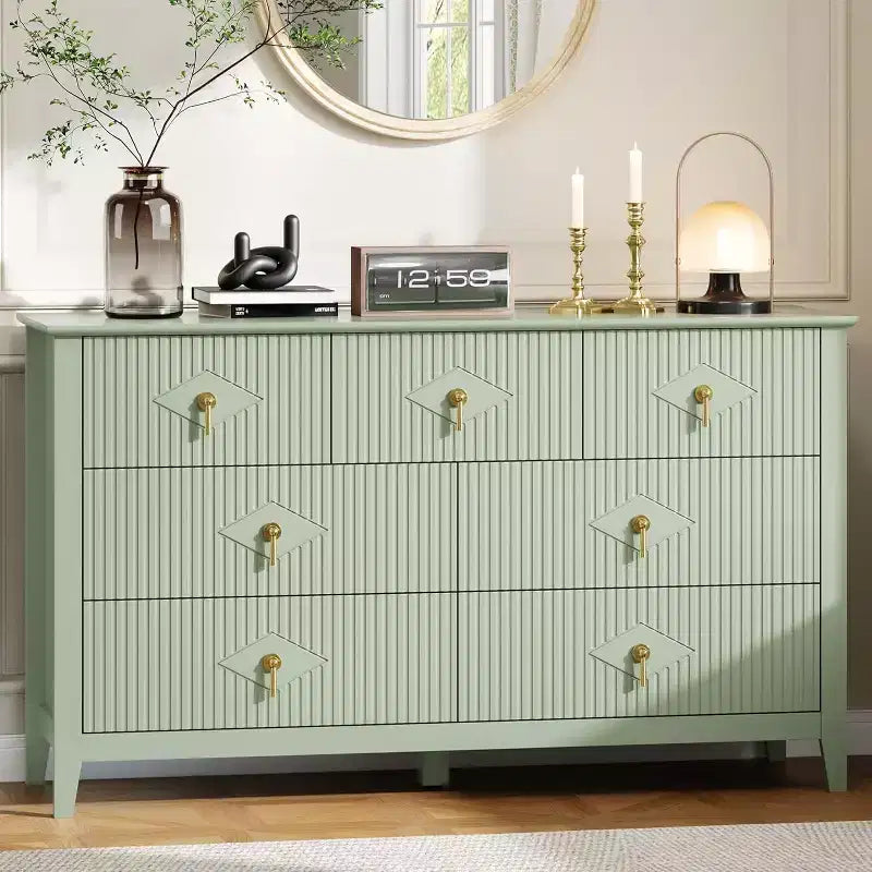 Commode à 7 tiroirs cannelés, meuble de rangement large avec tiroirs profonds et kit anti-basculement