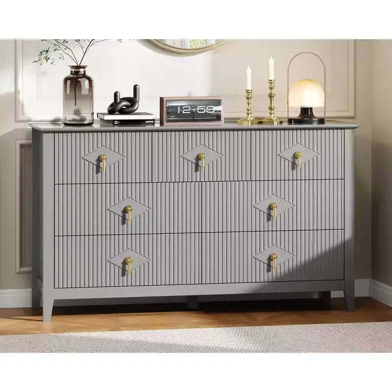 Commode à 7 tiroirs cannelés, meuble de rangement large avec tiroirs profonds et kit anti-basculement