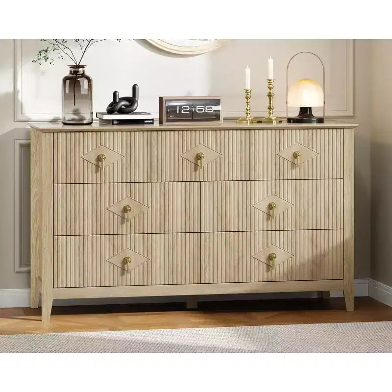 Commode à 7 tiroirs cannelés, meuble de rangement large avec tiroirs profonds et kit anti-basculement