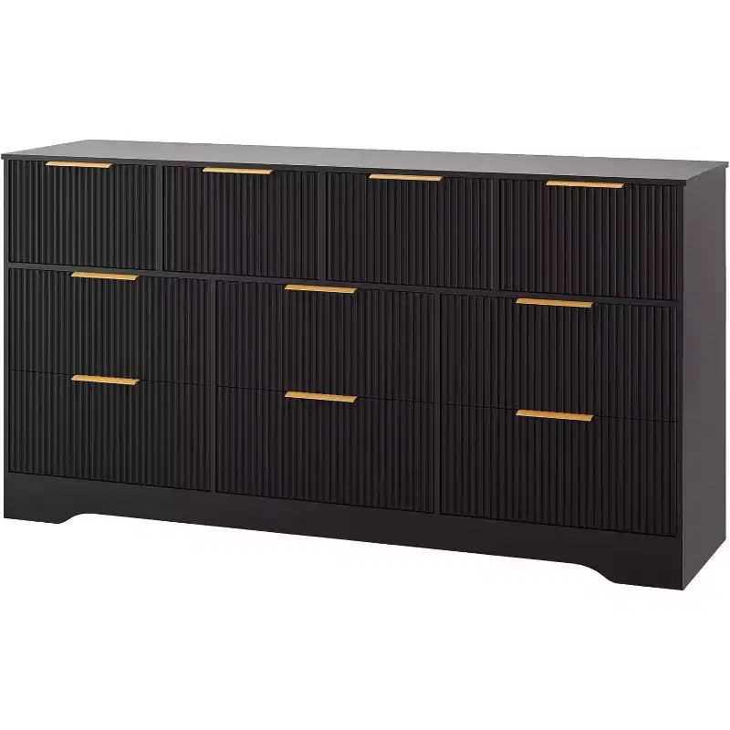 Commode cannelée à 10 tiroirs avec poignées dorées, organisateur de rangement long et moderne, rangement élégant pour chambre à coucher, salon, entrée