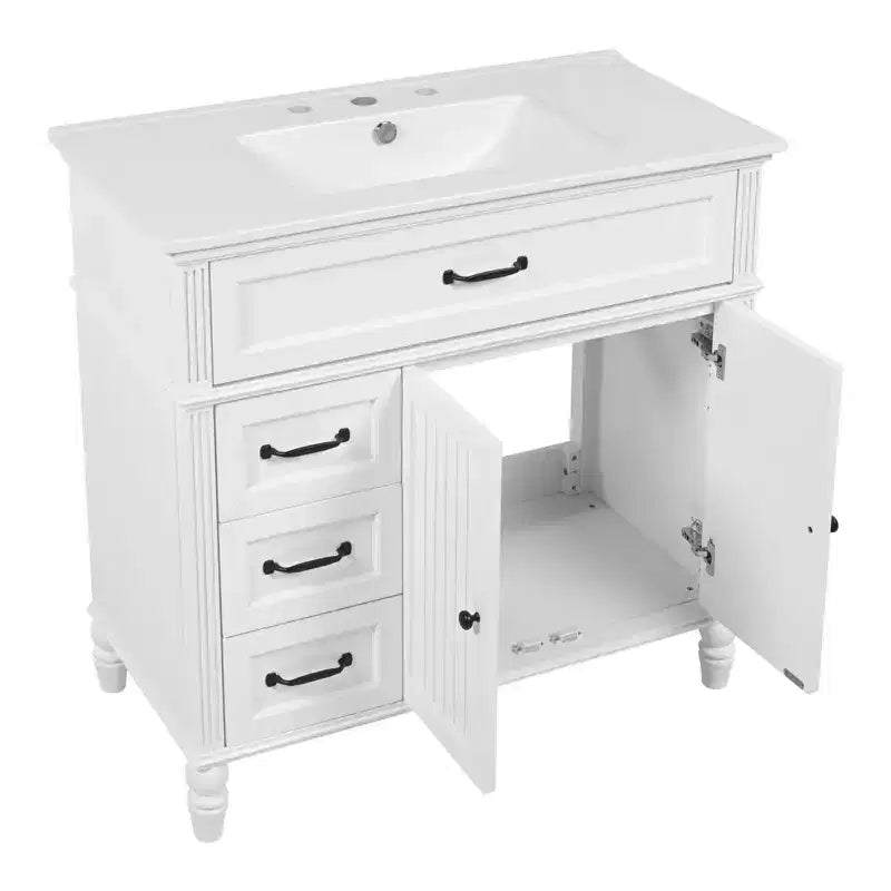 Meuble-lavabo de salle de bain 36 pouces, Meuble de rangement de salle de bain avec tiroirs, Meuble-lavabo simple