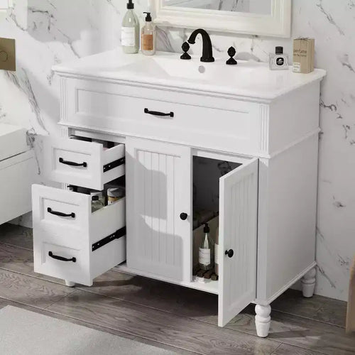 Meuble-lavabo de salle de bain 36 pouces, Meuble de rangement de salle de bain avec tiroirs, Meuble-lavabo simple