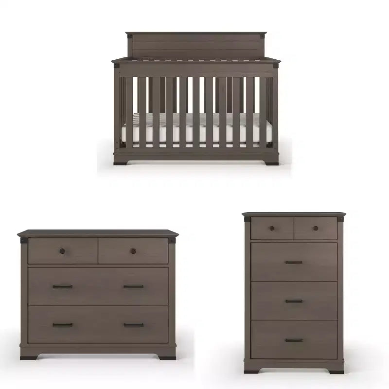 Ensemble de chambre de bébé Redmond avec lit à panneaux, commode et chiffonnier, 3 pièces, comprend un lit de bébé convertible 4-en-1, une commode et un chiffonnier