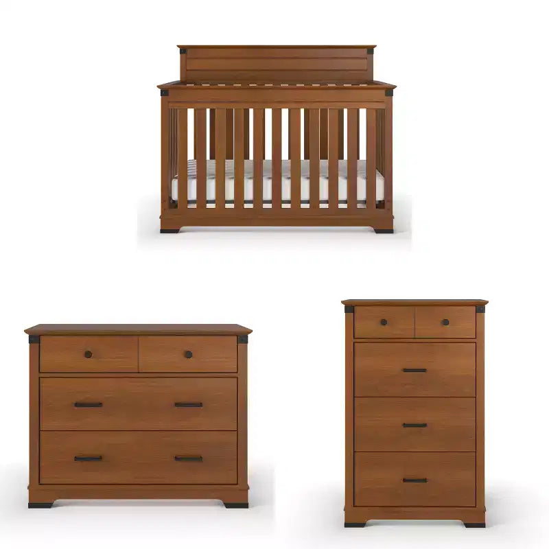 Ensemble de chambre de bébé Redmond avec lit à panneaux, commode et chiffonnier, 3 pièces, comprend un lit de bébé convertible 4-en-1, une commode et un chiffonnier