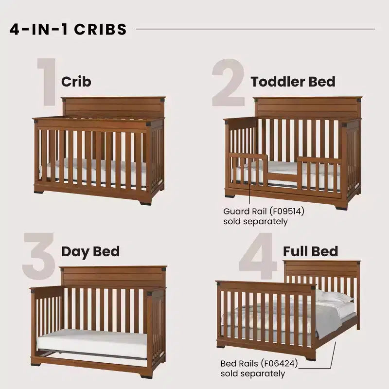 Ensemble de chambre de bébé Redmond avec lit à panneaux, commode et chiffonnier, 3 pièces, comprend un lit de bébé convertible 4-en-1, une commode et un chiffonnier