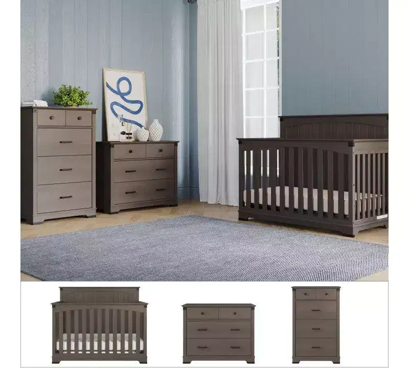 Ensemble de chambre de bébé Redmond avec lit à panneaux, commode et chiffonnier, 3 pièces, comprend un lit de bébé convertible 4-en-1, une commode et un chiffonnier