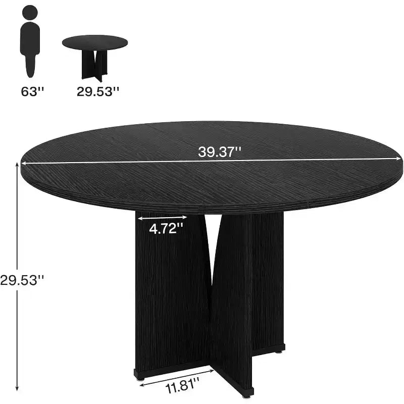 Table à manger ronde de 100 cm pour 4 personnes, table de cuisine rustique en bois finition marron pour salle à manger, salon, noir