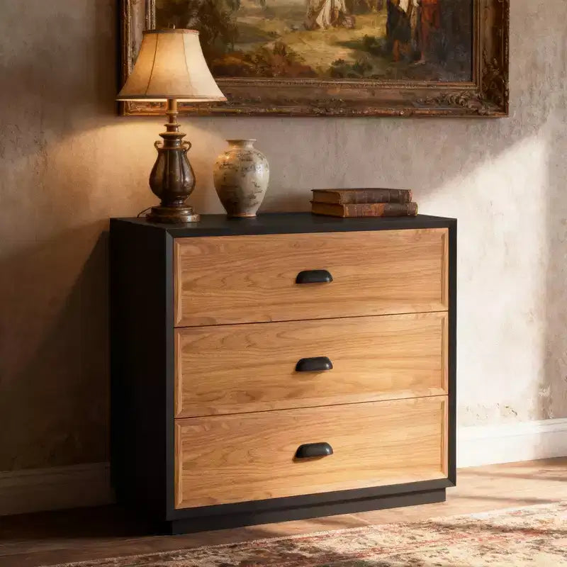 Table de chevet rustique Luck Live Farmhouse en bois massif avec 3 tiroirs, 31,49 po