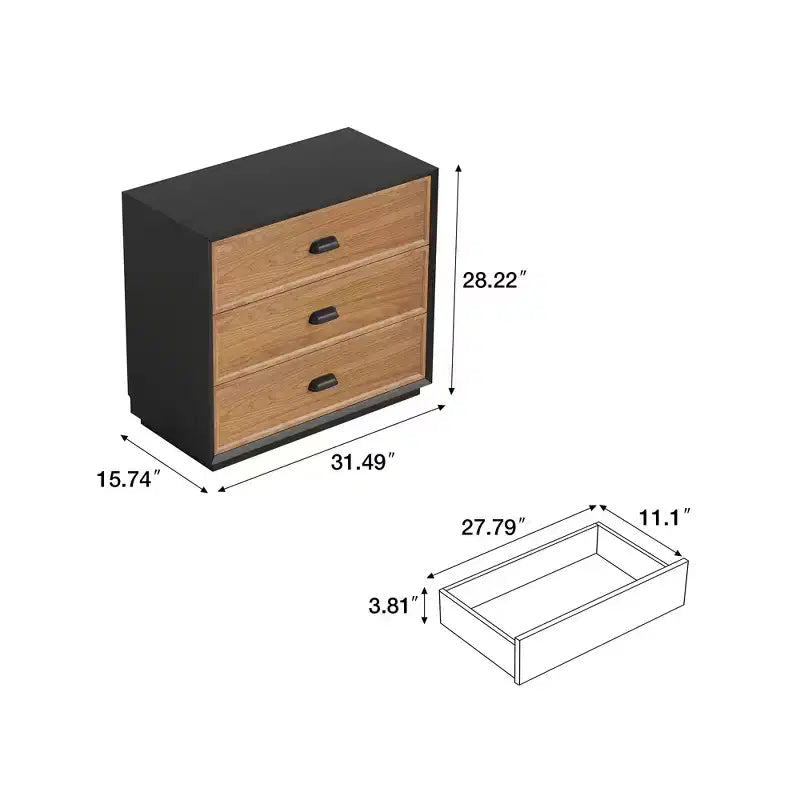Table de chevet rustique Luck Live Farmhouse en bois massif avec 3 tiroirs, 31,49 po