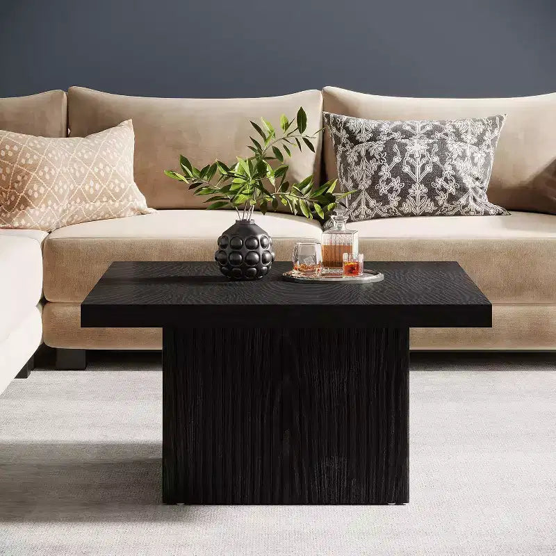Table basse carrée de 80 cm, table de cocktail cannelée moderne du milieu du siècle pour salon, montage facile, noire
