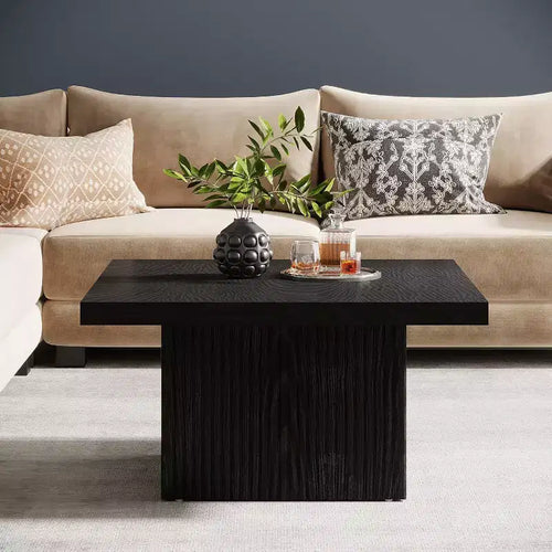 Table basse carrée de 80 cm, table de cocktail cannelée moderne du milieu du siècle pour salon, montage facile, noire