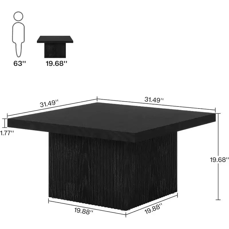 Table basse carrée de 80 cm, table de cocktail cannelée moderne du milieu du siècle pour salon, montage facile, noire