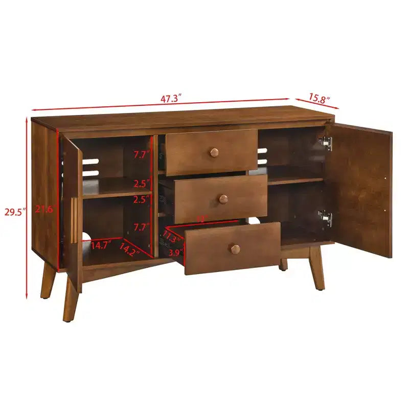 Bahut Mid-Century 47.3, Meuble de Rangement avec 2 Portes et 3 Tiroirs pour Entrée, Salon, Salle à Manger, Cuisine