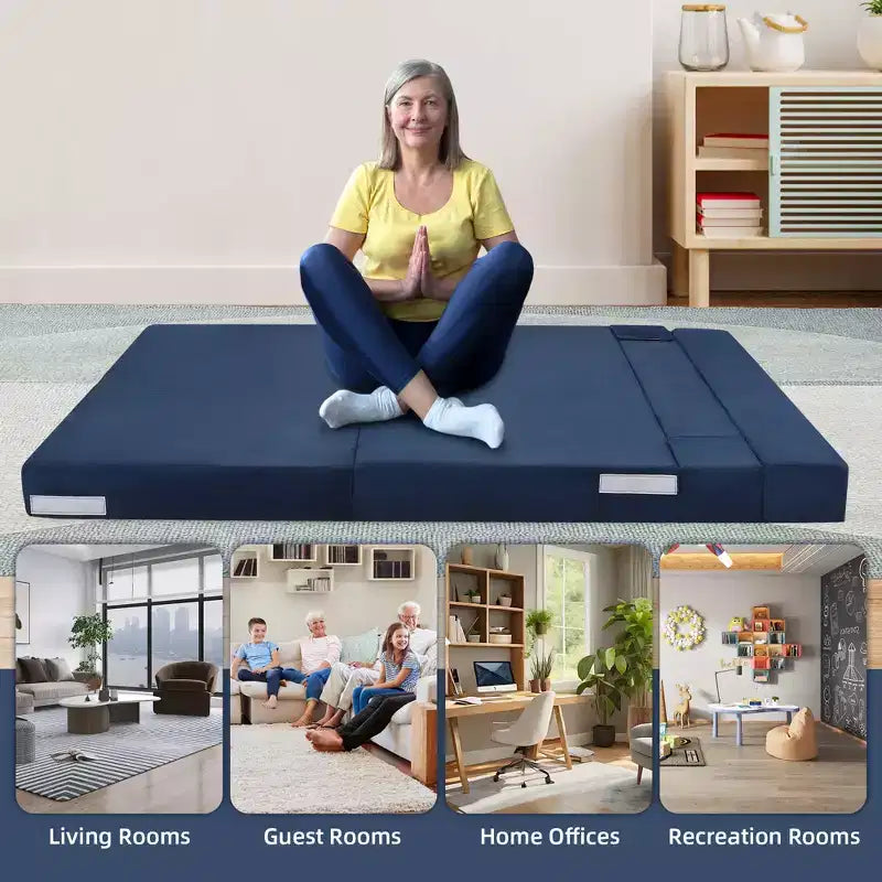 Canapé-Lit Pliant Convertible Polyvalent – Futon Paresseux 4-en-1 de Taille Double avec Oreillers, Mousse Haute Densité, Chaise Longue Pliable