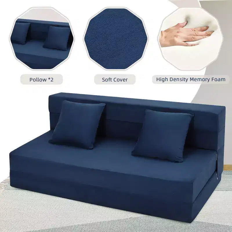 Canapé-Lit Pliant Convertible Polyvalent – Futon Paresseux 4-en-1 de Taille Double avec Oreillers, Mousse Haute Densité, Chaise Longue Pliable