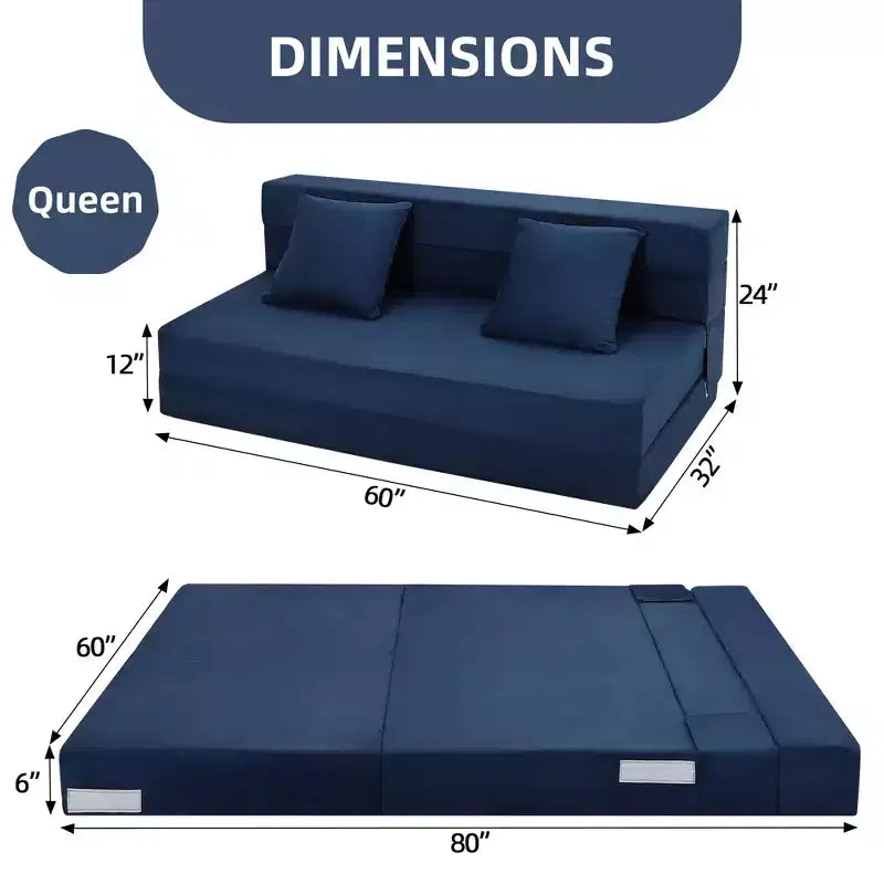 Canapé-Lit Pliant Convertible Polyvalent – Futon Paresseux 4-en-1 de Taille Double avec Oreillers, Mousse Haute Densité, Chaise Longue Pliable